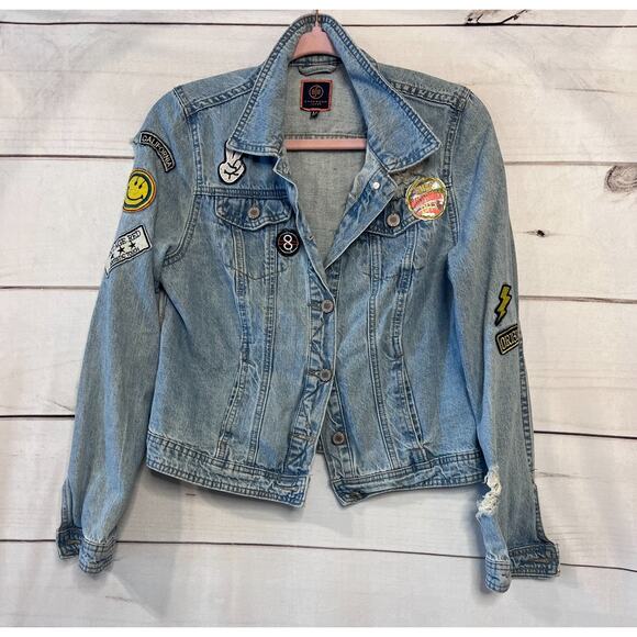 Boom Boom Jeans Jacket Size MED Patches Fun Unique - Picture 1 of 6